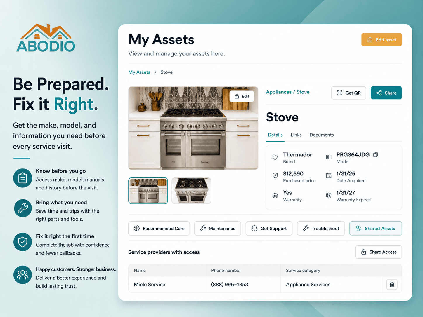You review the asset profile